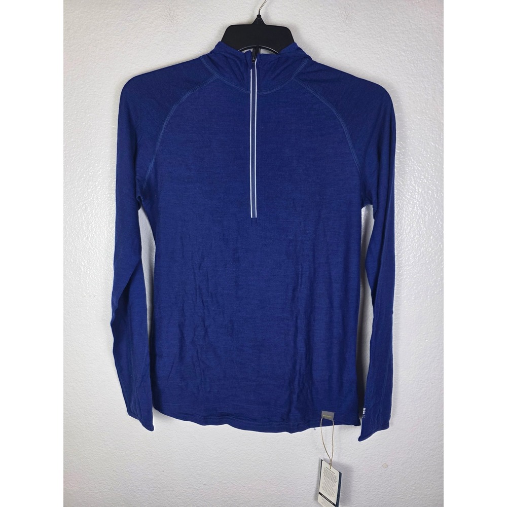 Meriwool Layers‎ Men's Blue 190g Merino Wool Quarter Zip Hoodie Base Layer Small